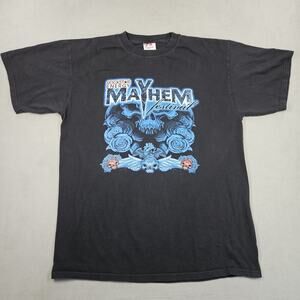 Y2K Mayhem Festival Shirt Mens XL Black Skull Rose Heart Wings 2008 Metal Music